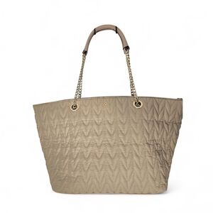 Ann Taylor Quilted Beige Tote with Gold Chain